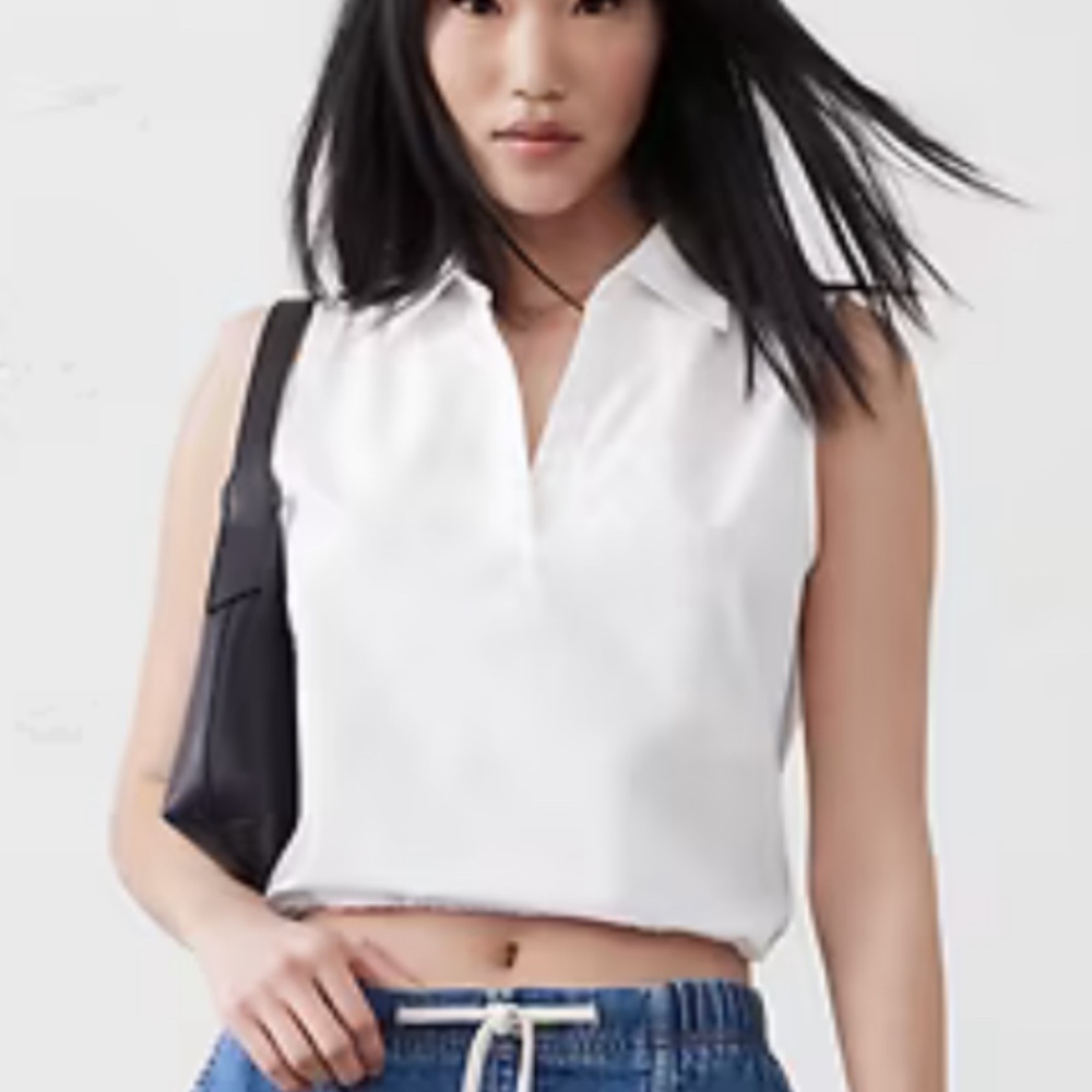 White cotton poplin collar top large office or casual